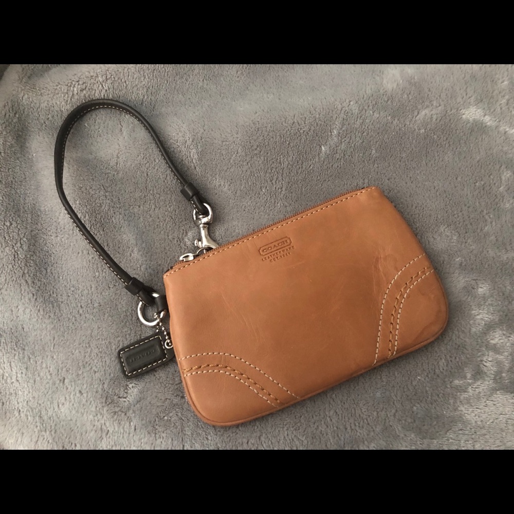 Coach leather slim wristlet camel